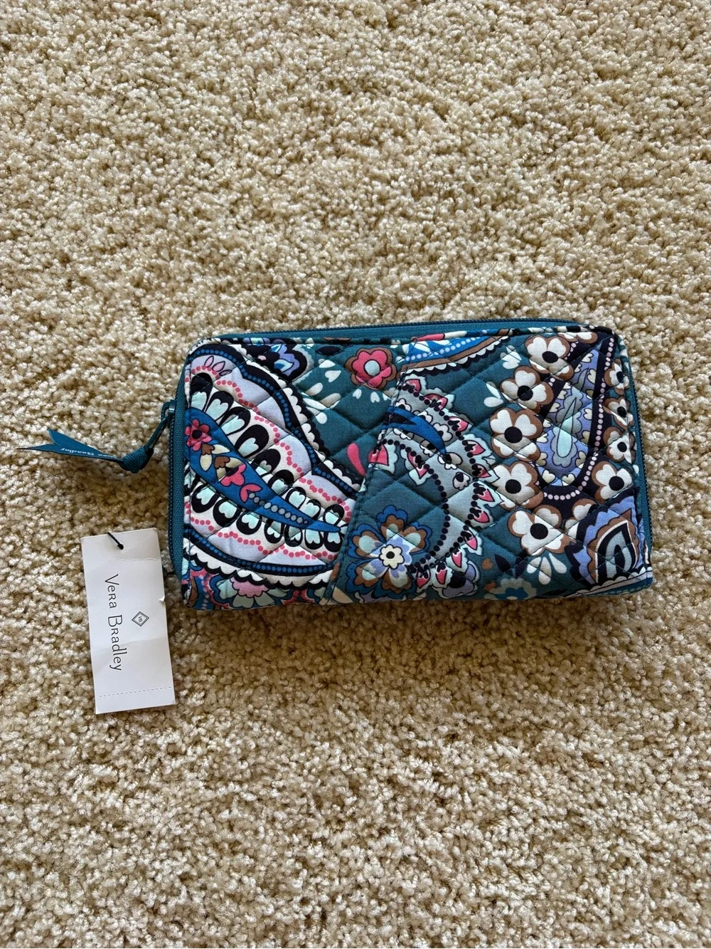 Vera Bradley Family Travel Wallet Haymarket Paisley Jewel Quilted Zip Around NWT